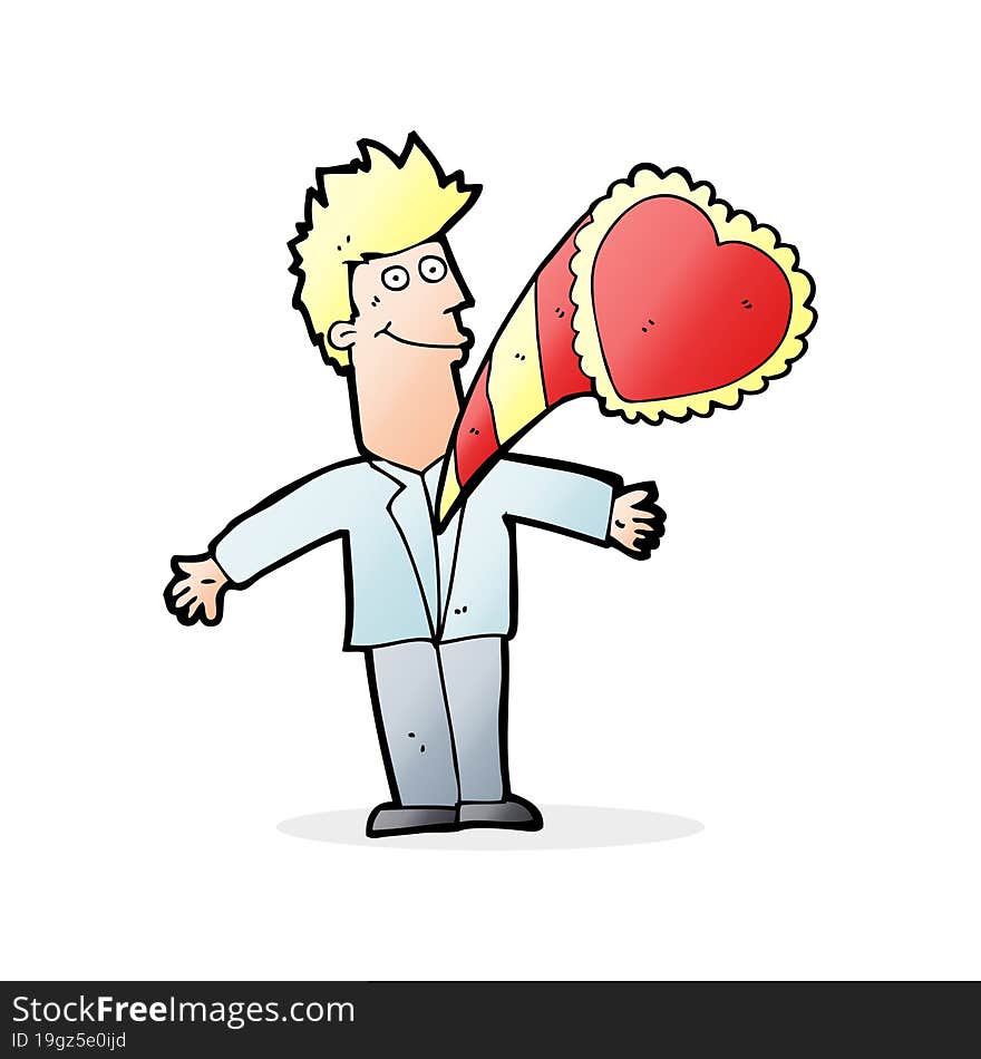 cartoon man with thumping heart. cartoon man with thumping heart