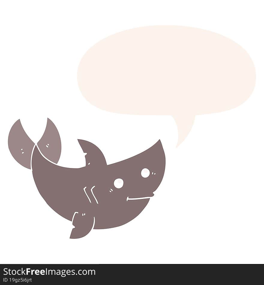 cartoon shark and speech bubble in retro style