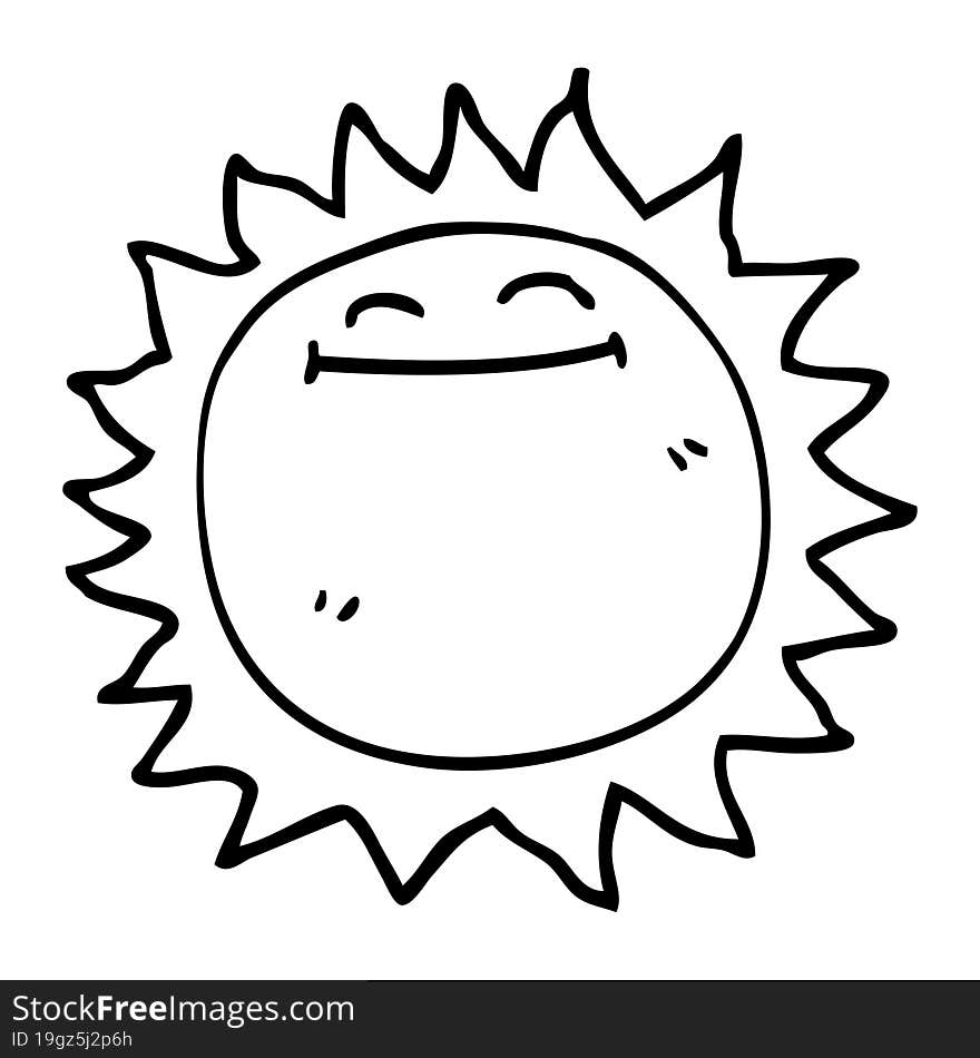 line drawing cartoon shining sun