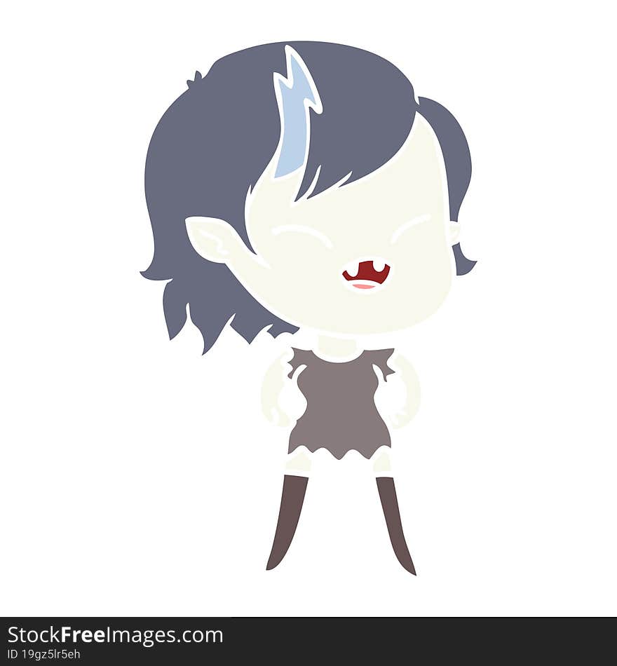 flat color style cartoon laughing vampire girl