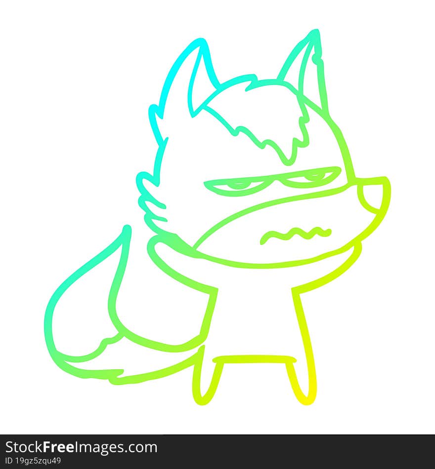 cold gradient line drawing cartoon annoyed wolf