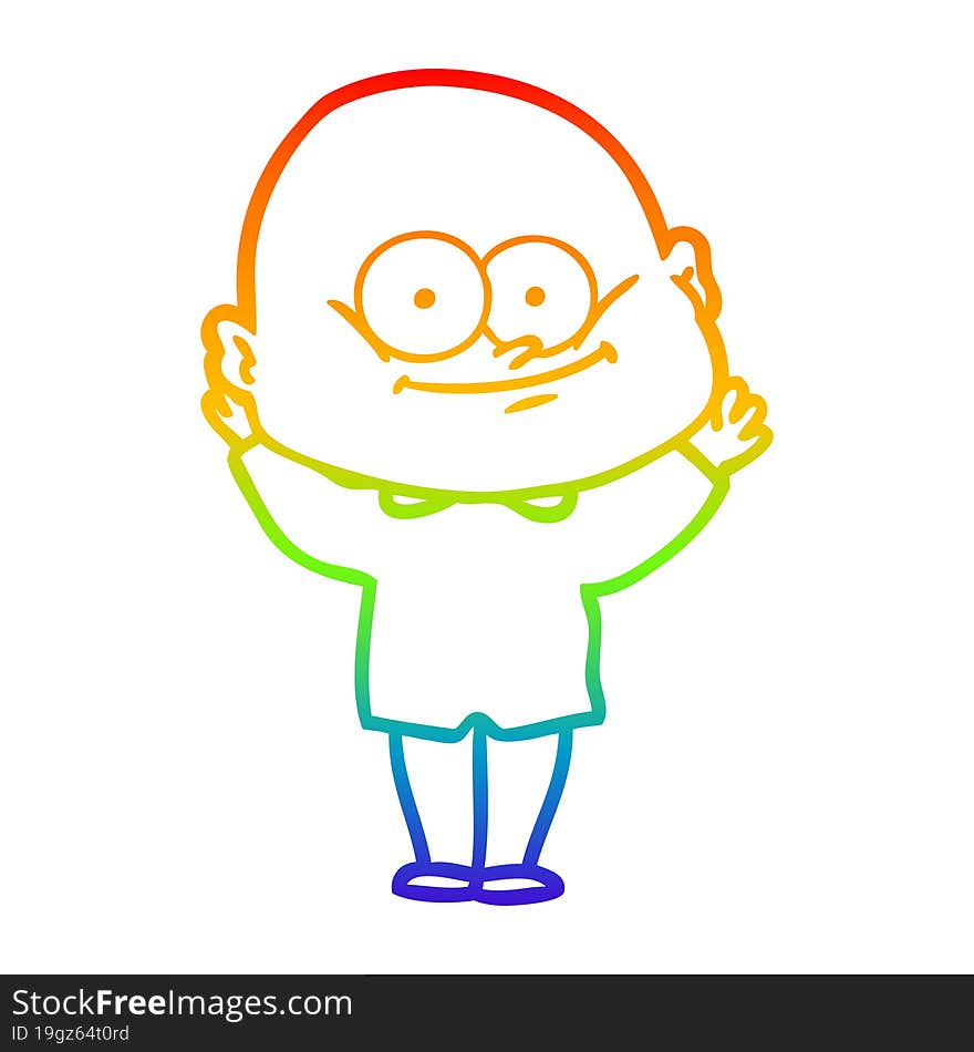 rainbow gradient line drawing of a cartoon bald man staring