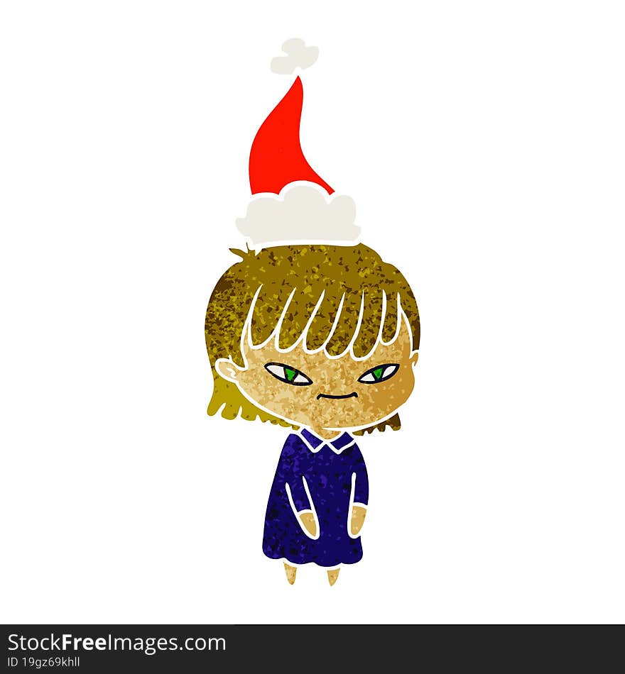 retro cartoon of a woman wearing santa hat