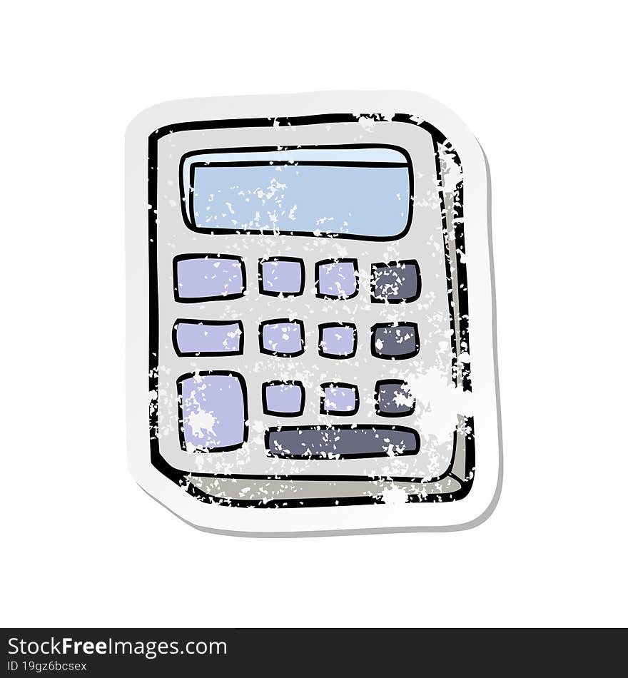 Distressed Sticker Of A Cartoon Calculator