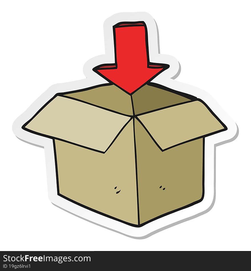 sticker of a cartoon box with arrow download storage symbol