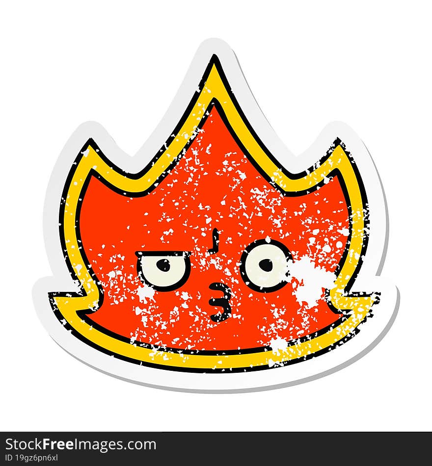 distressed sticker of a cute cartoon fire