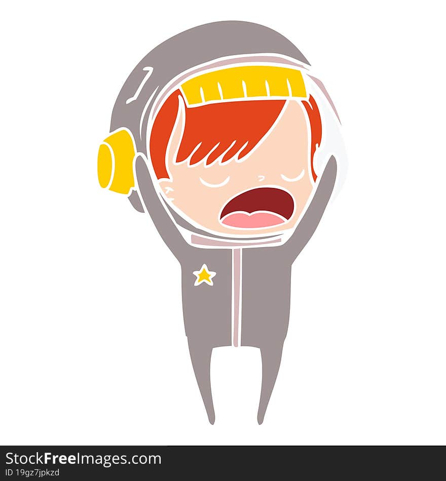 flat color style cartoon astronaut woman explaining