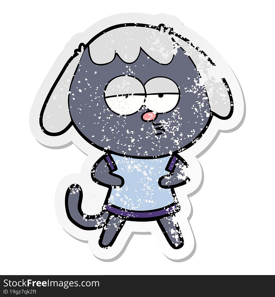 distressed sticker of a cartoon bored dog