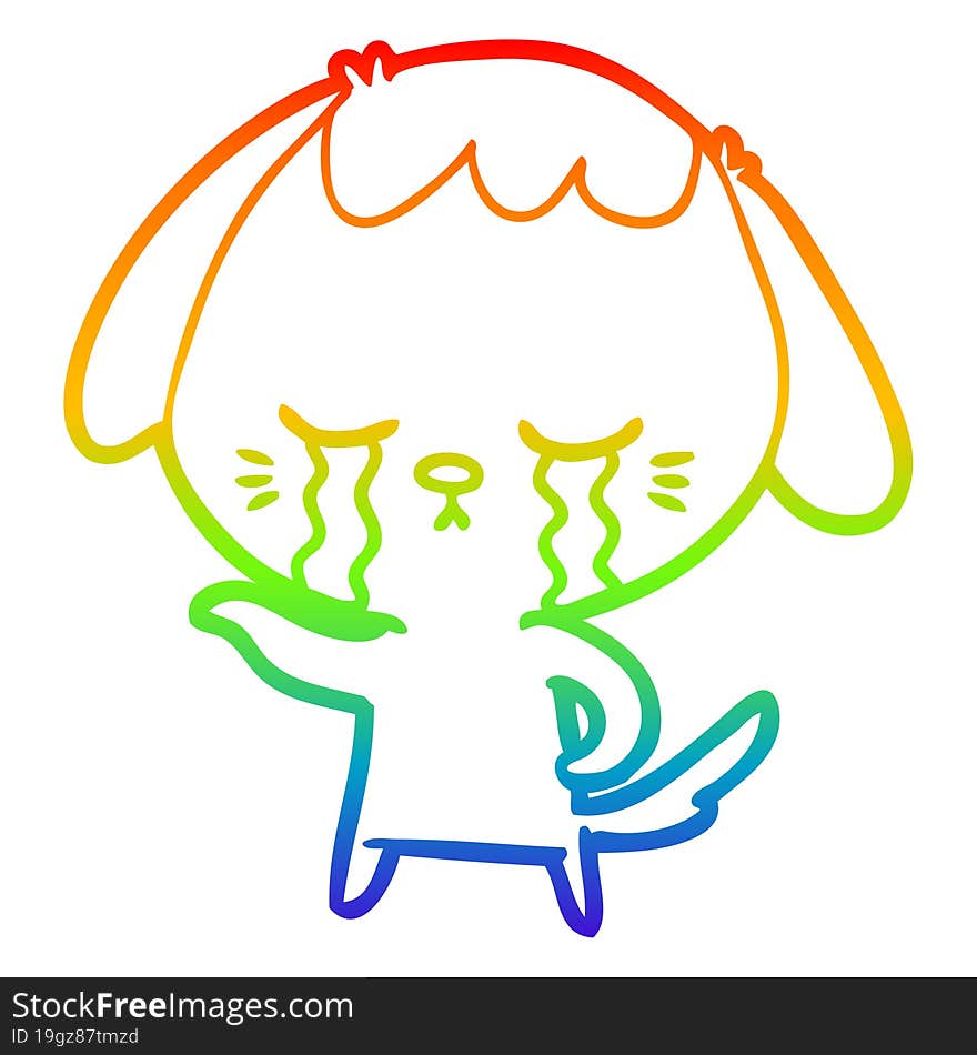 rainbow gradient line drawing of a cartoon dog crying