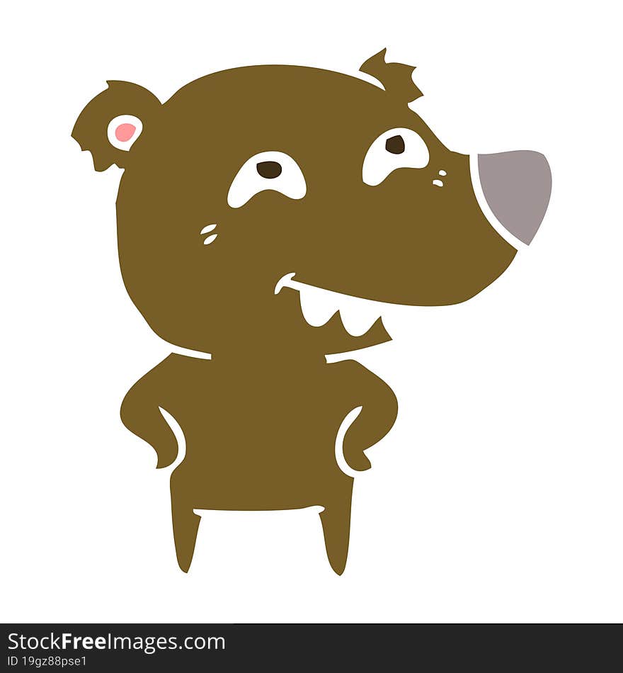 flat color style cartoon bear showing teeth