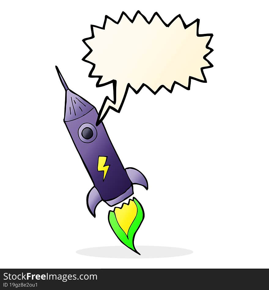 cartoon space rocket with speech bubble