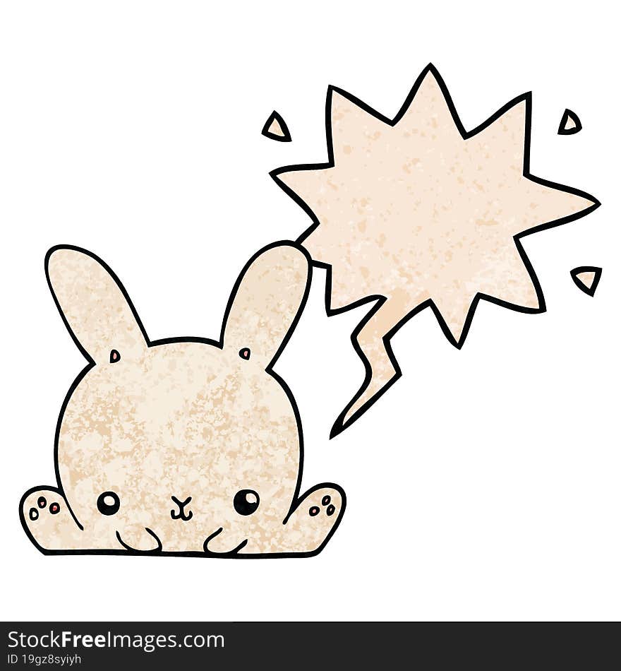 cartoon rabbit with speech bubble in retro texture style