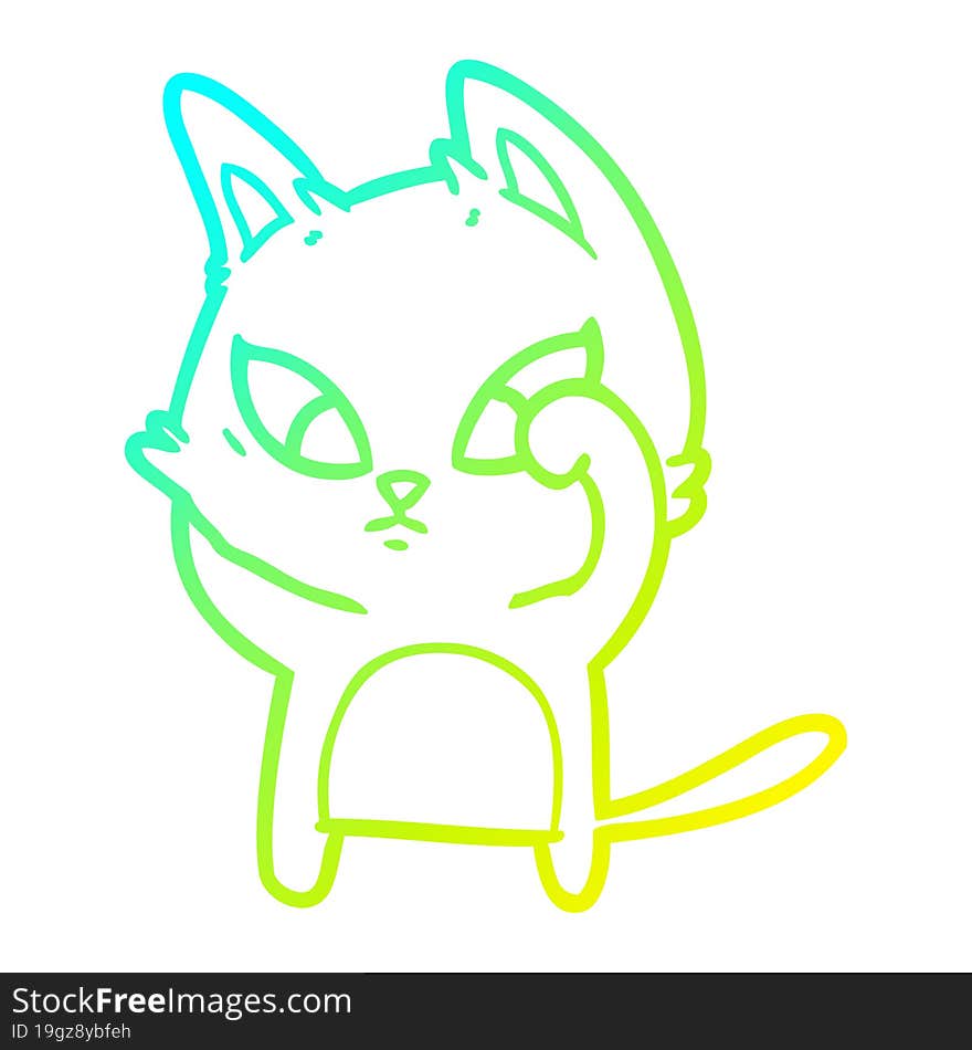 Cold Gradient Line Drawing Confused Cartoon Cat