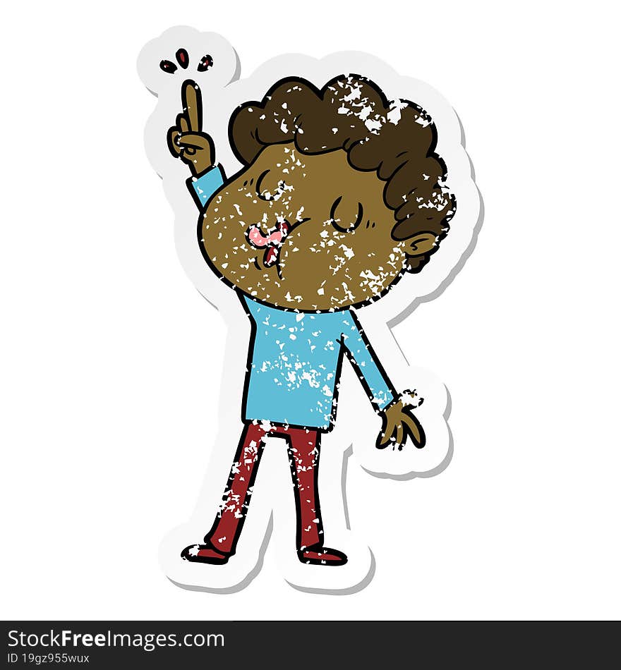 distressed sticker of a cartoon man singing