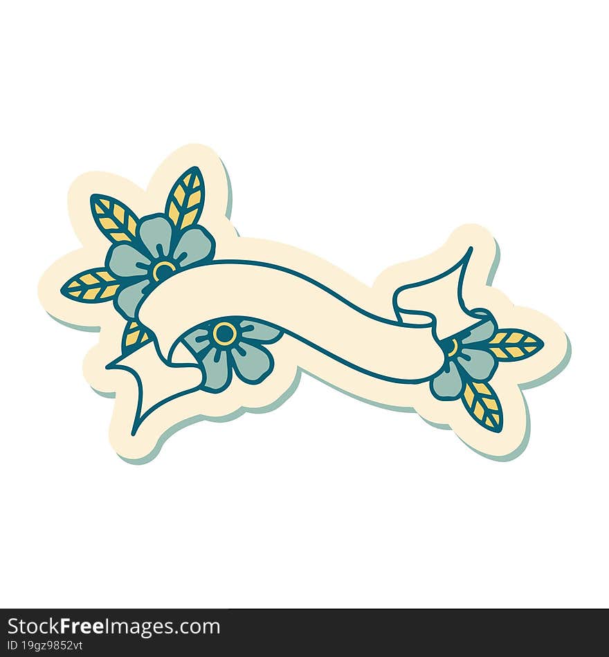 sticker of tattoo in traditional style of a banner and flowers. sticker of tattoo in traditional style of a banner and flowers