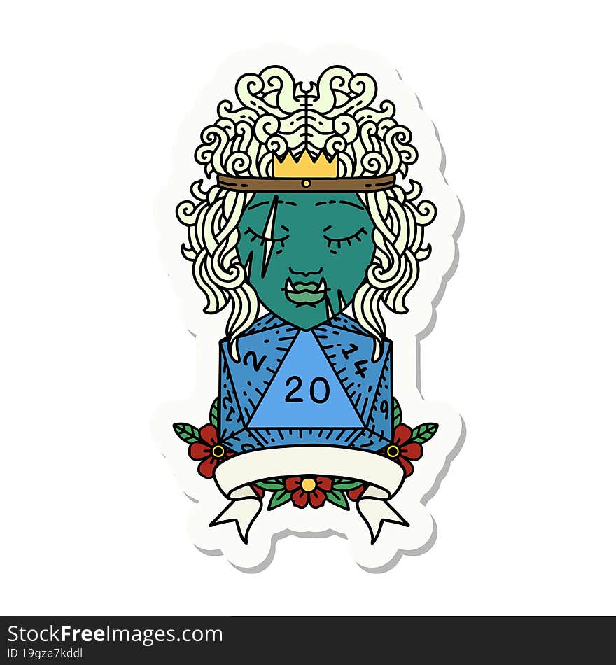 half orc barbarian character with natural 20 dice roll sticker