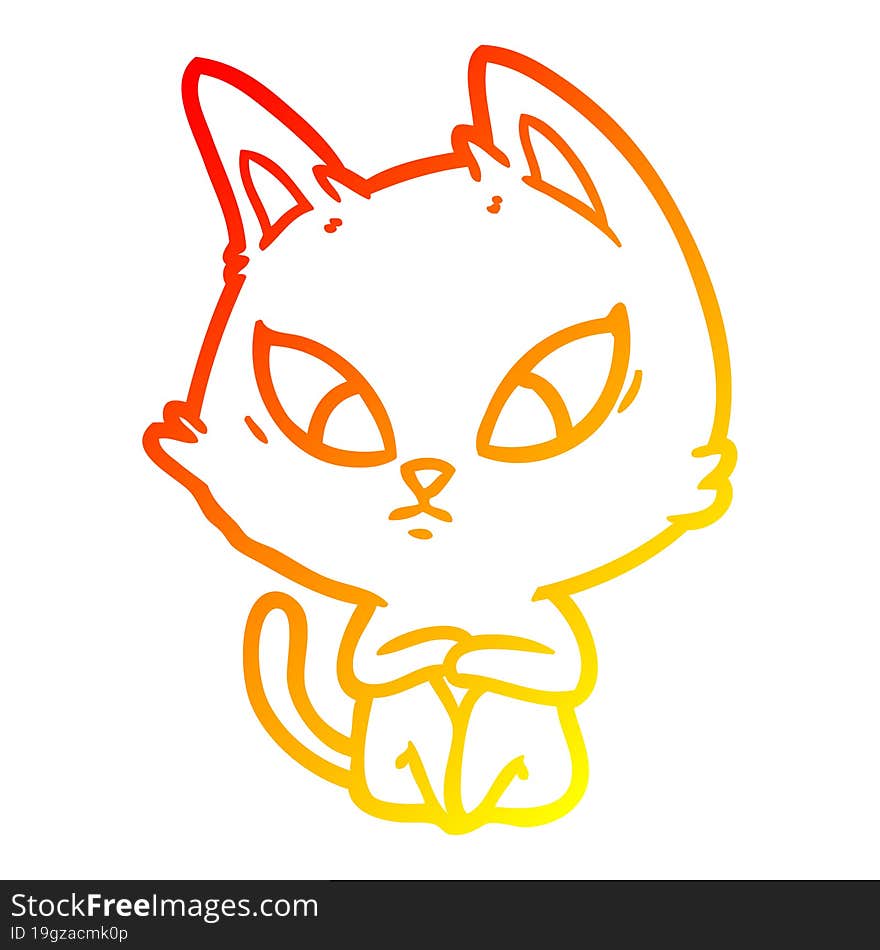 warm gradient line drawing confused cartoon cat