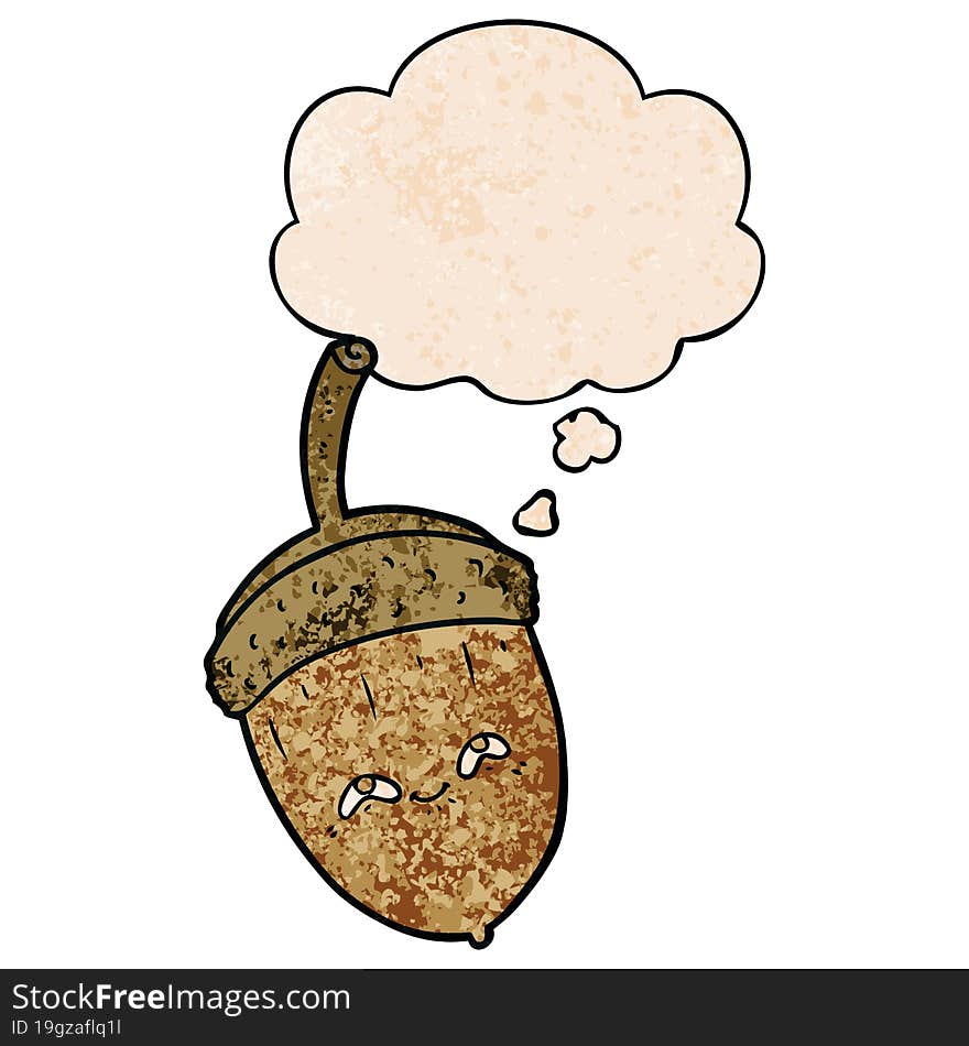 Cartoon Acorn And Thought Bubble In Grunge Texture Pattern Style