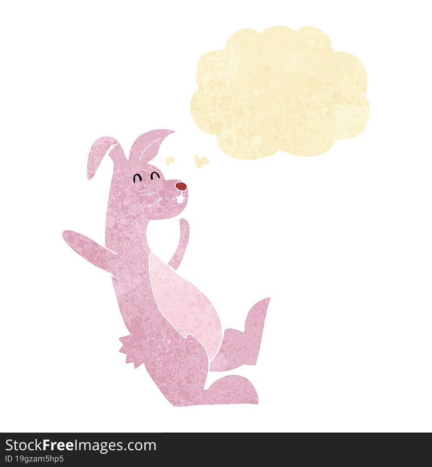 cartoon pink bunny with thought bubble