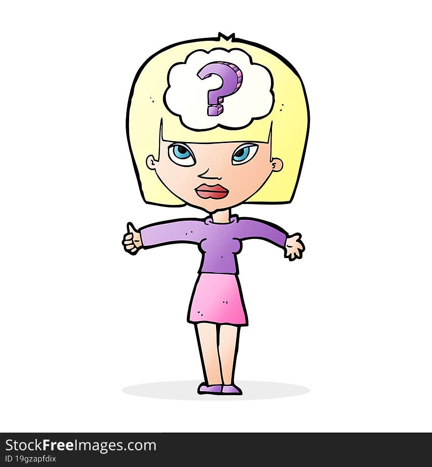 cartoon woman with question