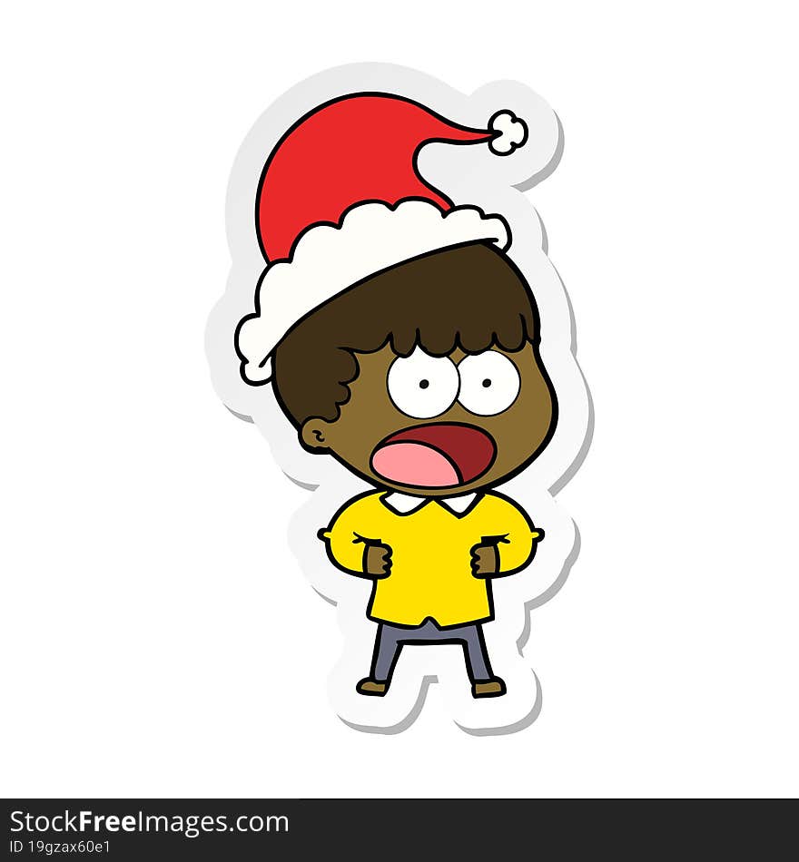 Sticker Cartoon Of A Shocked Man Wearing Santa Hat