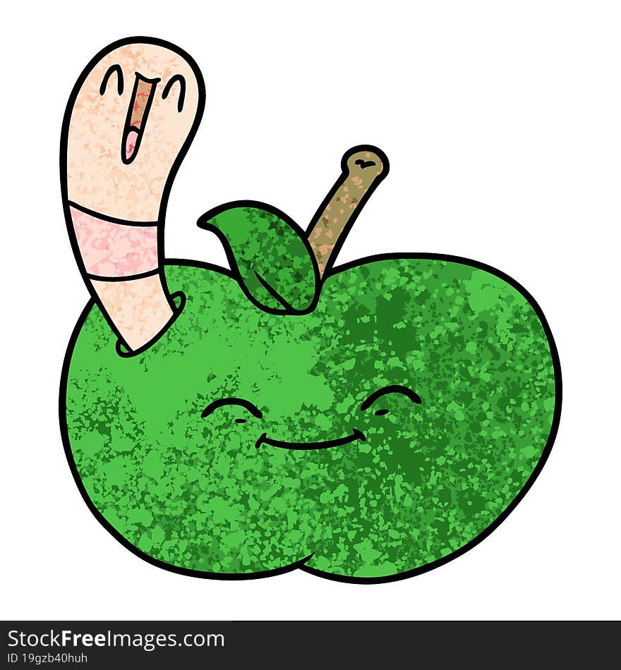 cartoon happy worm in an apple. cartoon happy worm in an apple