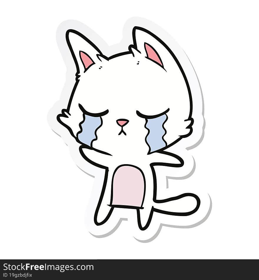 Sticker Of A Crying Cartoon Cat