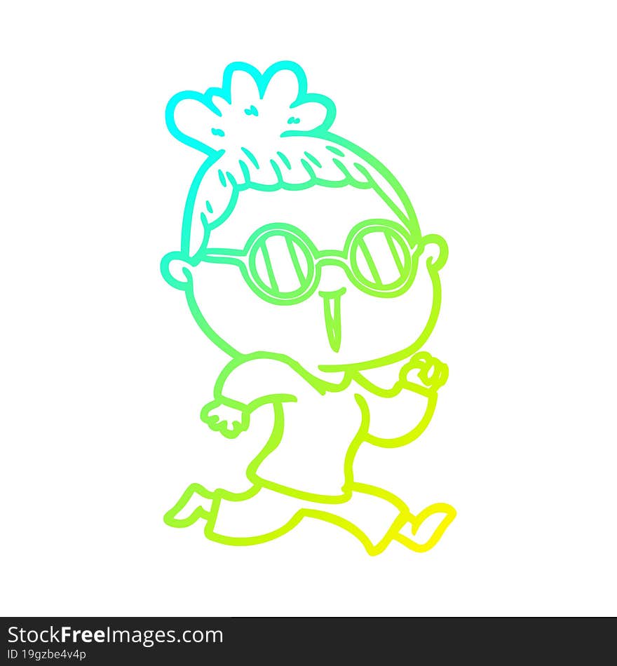 cold gradient line drawing cartoon running woman wearing spectacles