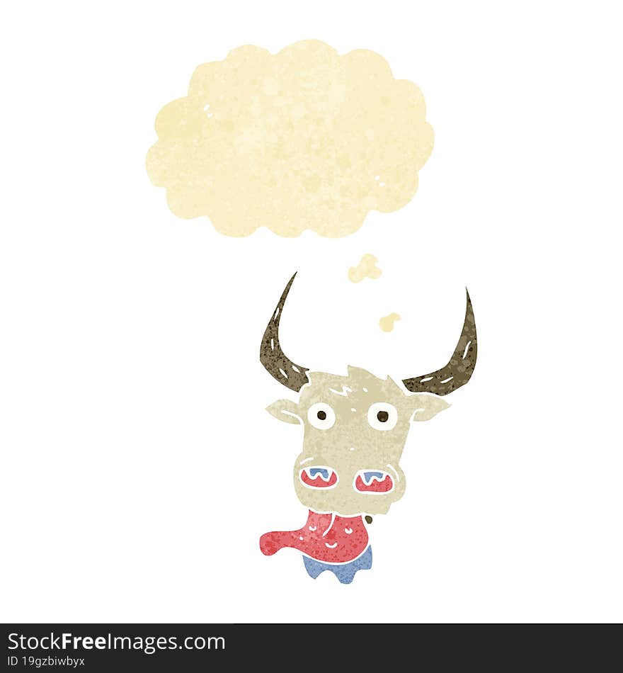 cartoon cow face with thought bubble