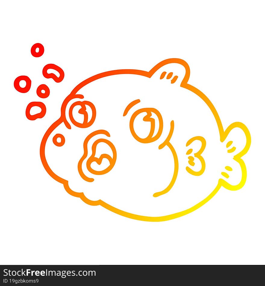 Warm Gradient Line Drawing Cartoon Fish Blowing Bubbles