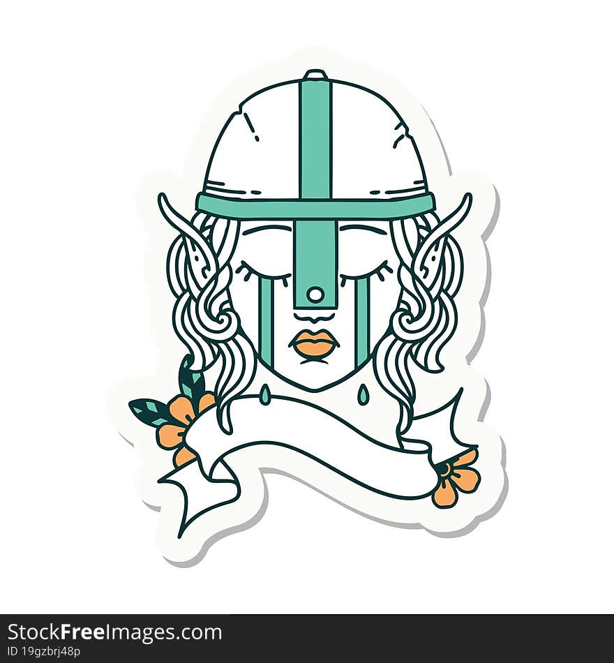 crying elf fighter character face sticker