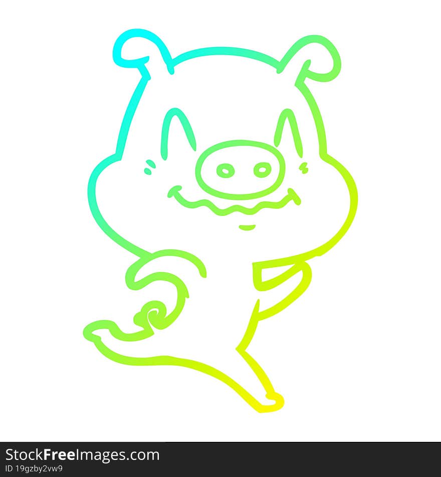 cold gradient line drawing nervous cartoon pig