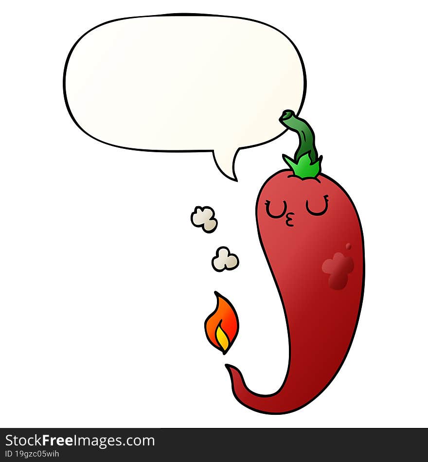 Cartoon Hot Chili Pepper And Speech Bubble In Smooth Gradient Style