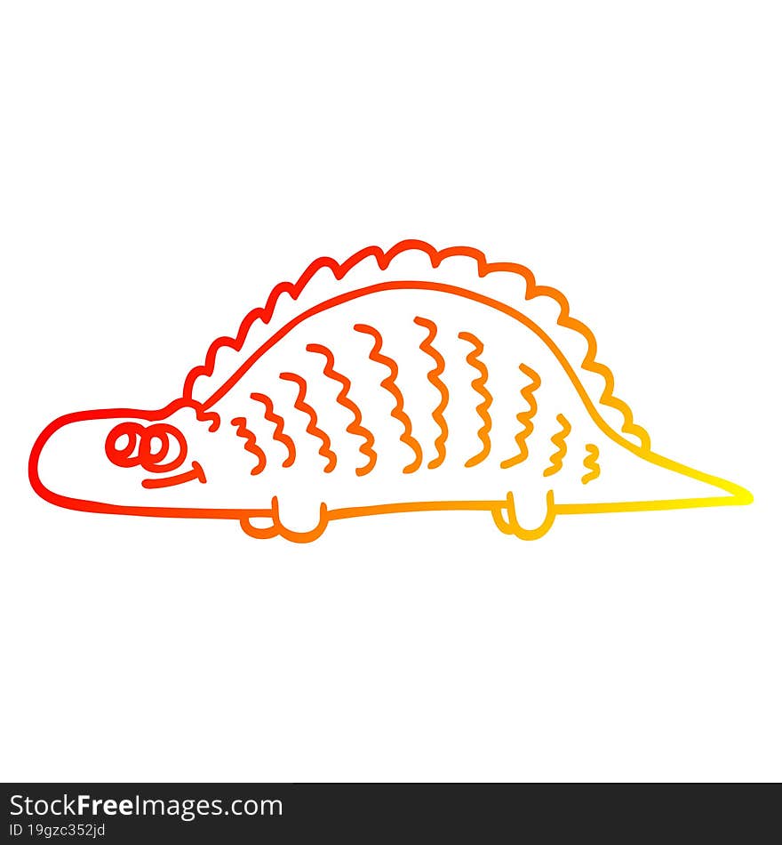 warm gradient line drawing of a cartoon prehistoric dinosaur