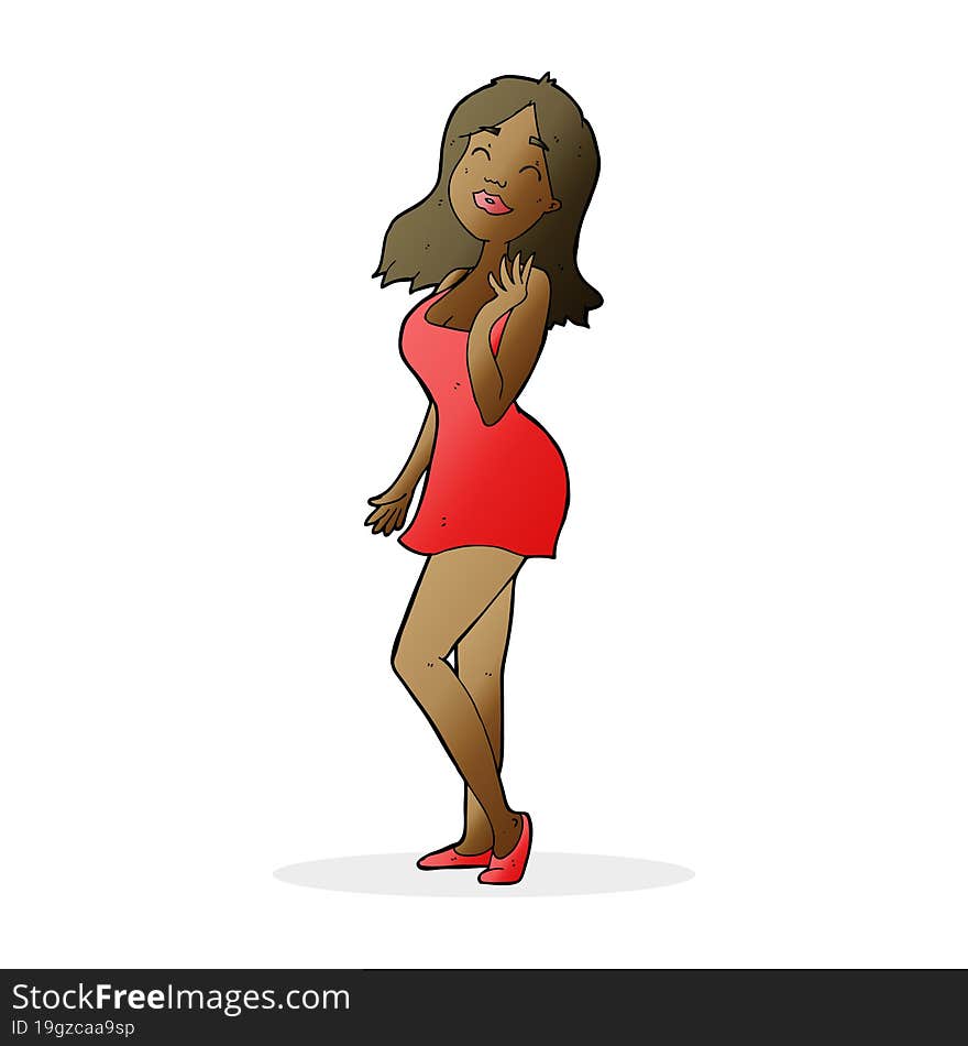 cartoon pretty woman in cocktail dress