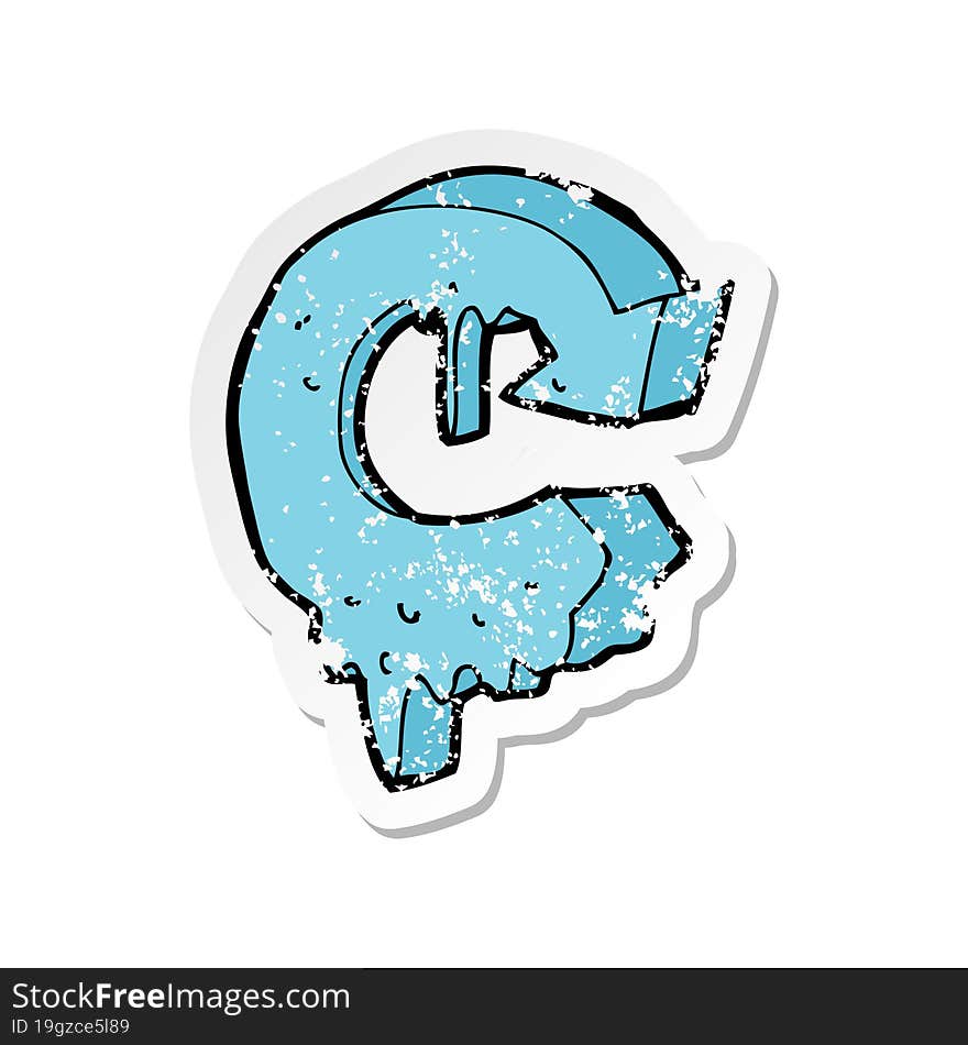 retro distressed sticker of a cartoon melting arrow symbol