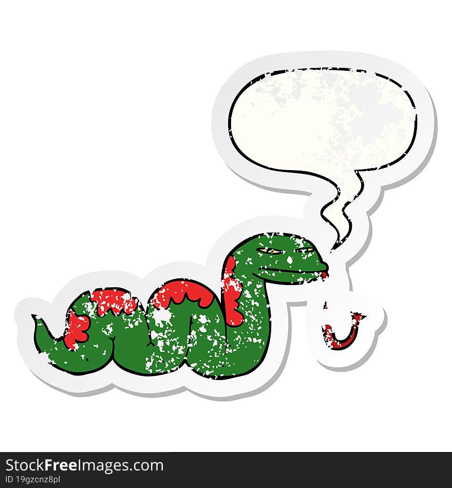 cartoon slithering snake and speech bubble distressed sticker