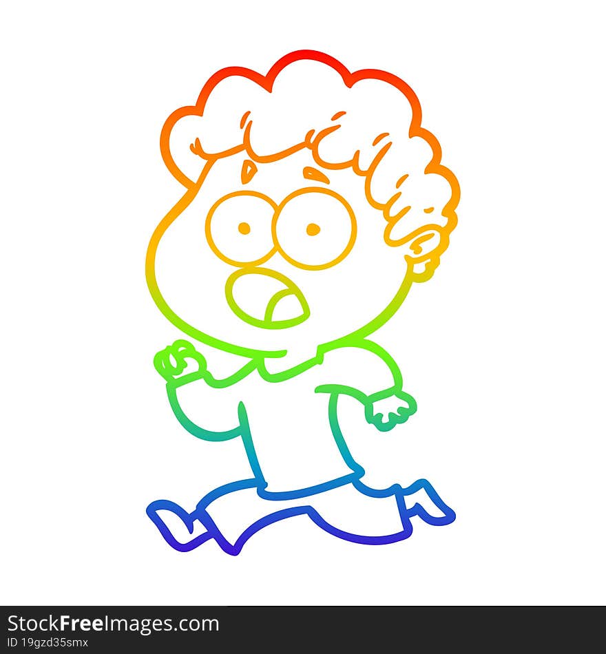 rainbow gradient line drawing cartoon man gasping in surprise