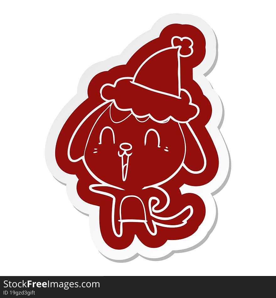 Cute Cartoon  Sticker Of A Dog Wearing Santa Hat