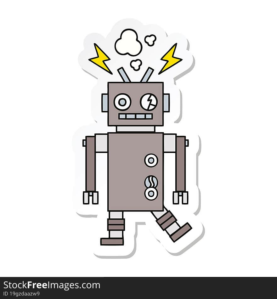 Sticker Of A Cute Cartoon Malfunctioning Robot