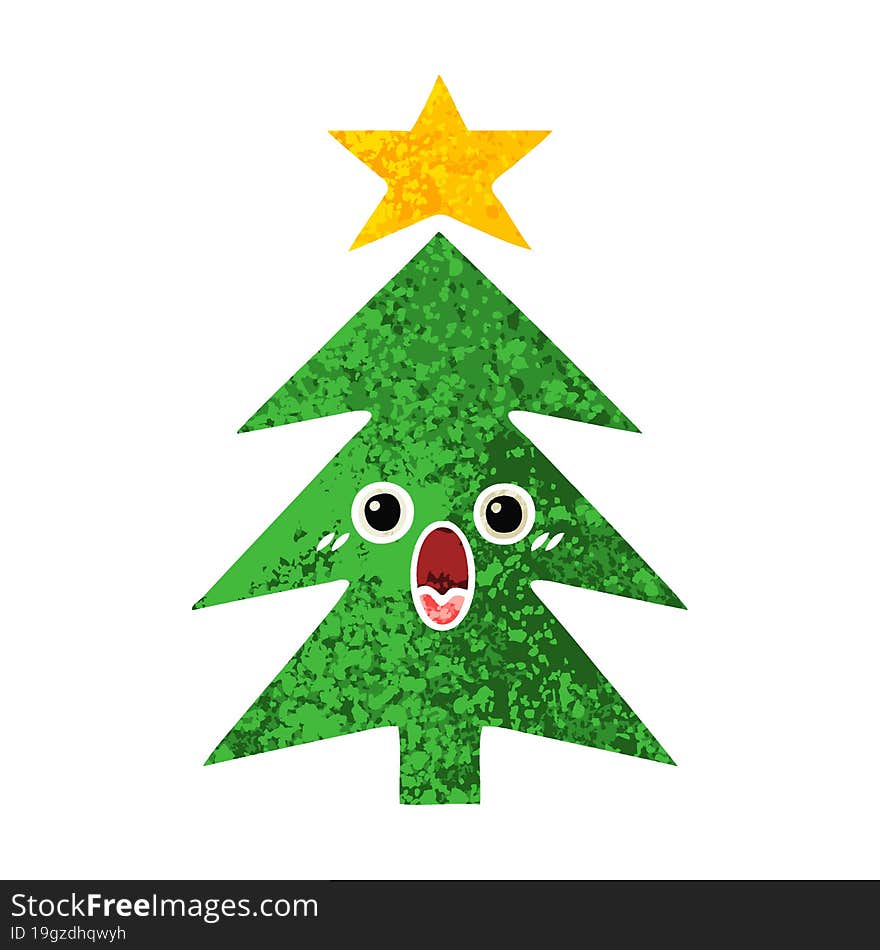 retro illustration style cartoon christmas tree