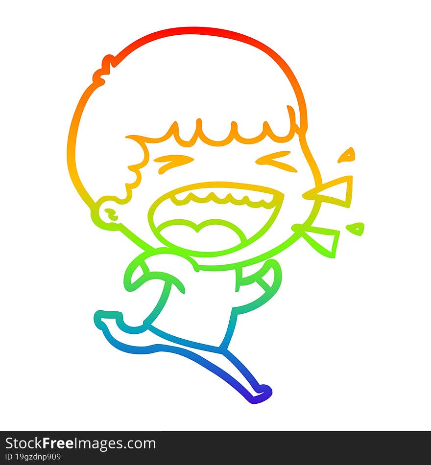 rainbow gradient line drawing of a cartoon laughing man