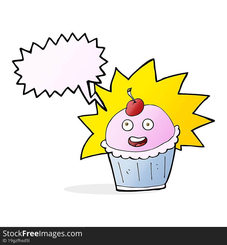 cartoon cupcake with speech bubble