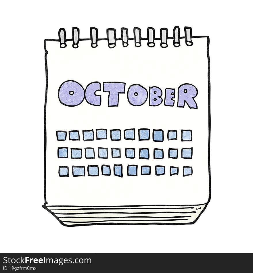 textured cartoon calendar showing month of october