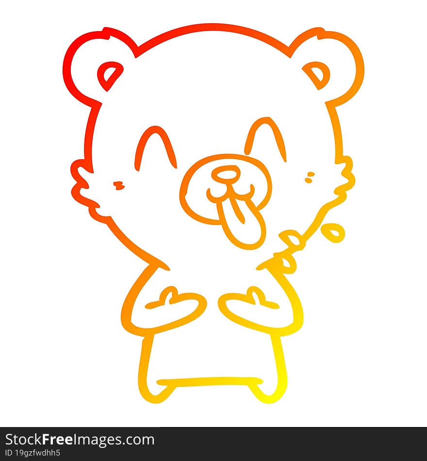 warm gradient line drawing of a rude cartoon polar bear sticking out tongue