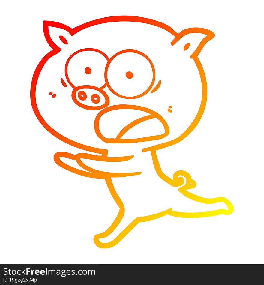 Warm Gradient Line Drawing Cartoon Pig Running