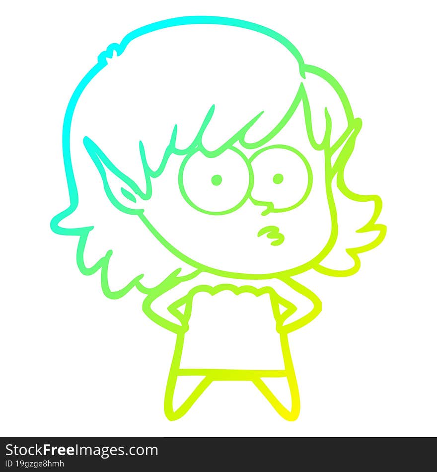 cold gradient line drawing cartoon elf girl staring