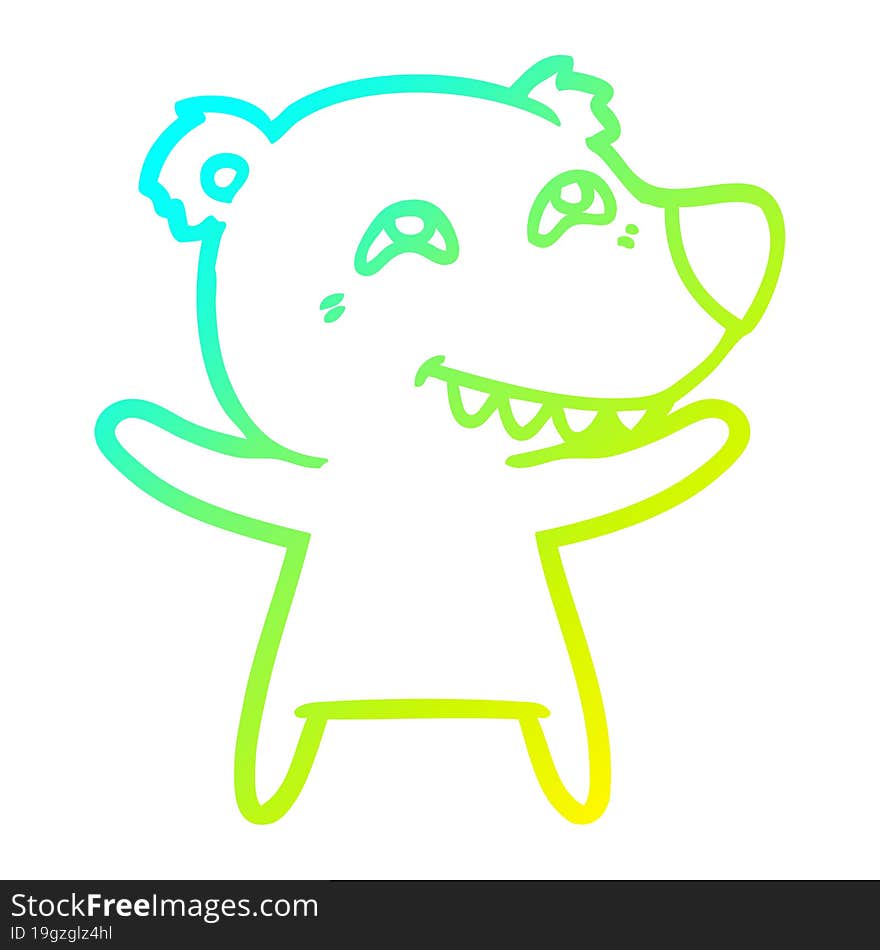 Cold Gradient Line Drawing Cartoon Bear Showing Teeth