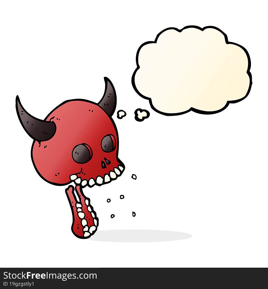 cartoon spooky skull with thought bubble