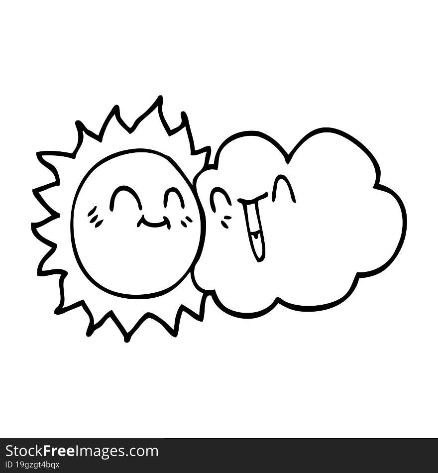 line drawing cartoon happy sunshine and cloud